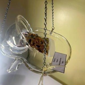 Snack plate and punch cup Bird feeder made of vintage glassware